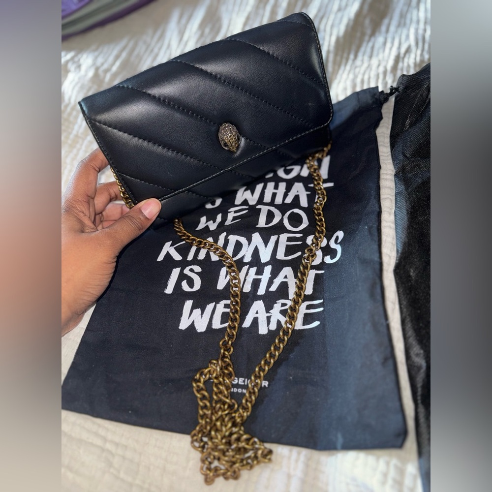 Kurt Geiger Black Quilted Crossbody with Gold Chain